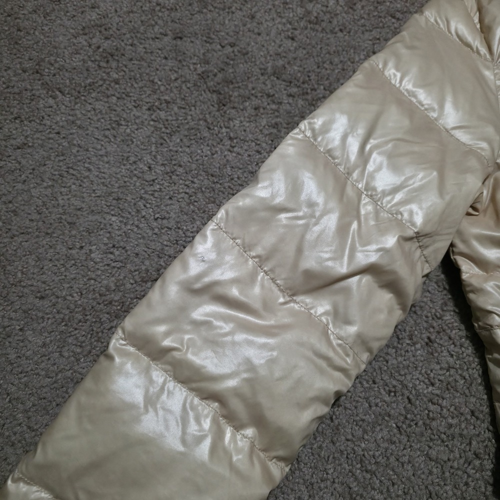 J Crew Down‎ Zip Puffer Coat Jacket Cream Beige Womens Medium Snap Button - Picture 7 of 12